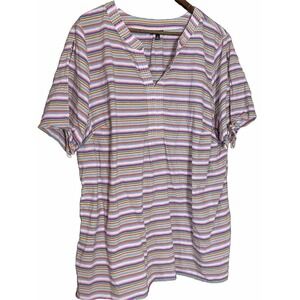 Talbots Rainbow Stripe Short Sleeve V-Neck Cold Shoulder Tied boho festival